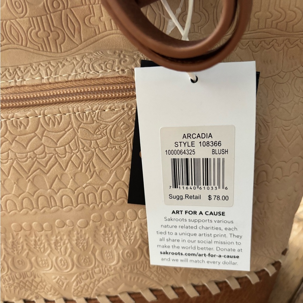 Sakroots Beige and Brown Embossed Tote with Elephant Charm - Picture 4 of 4